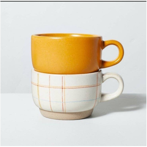 Hearth & Hand with Magnolia Other - 2pc Retro 10oz Stoneware Mug Set Gold/Plaid - Hearth & Hand™ with Magnolia